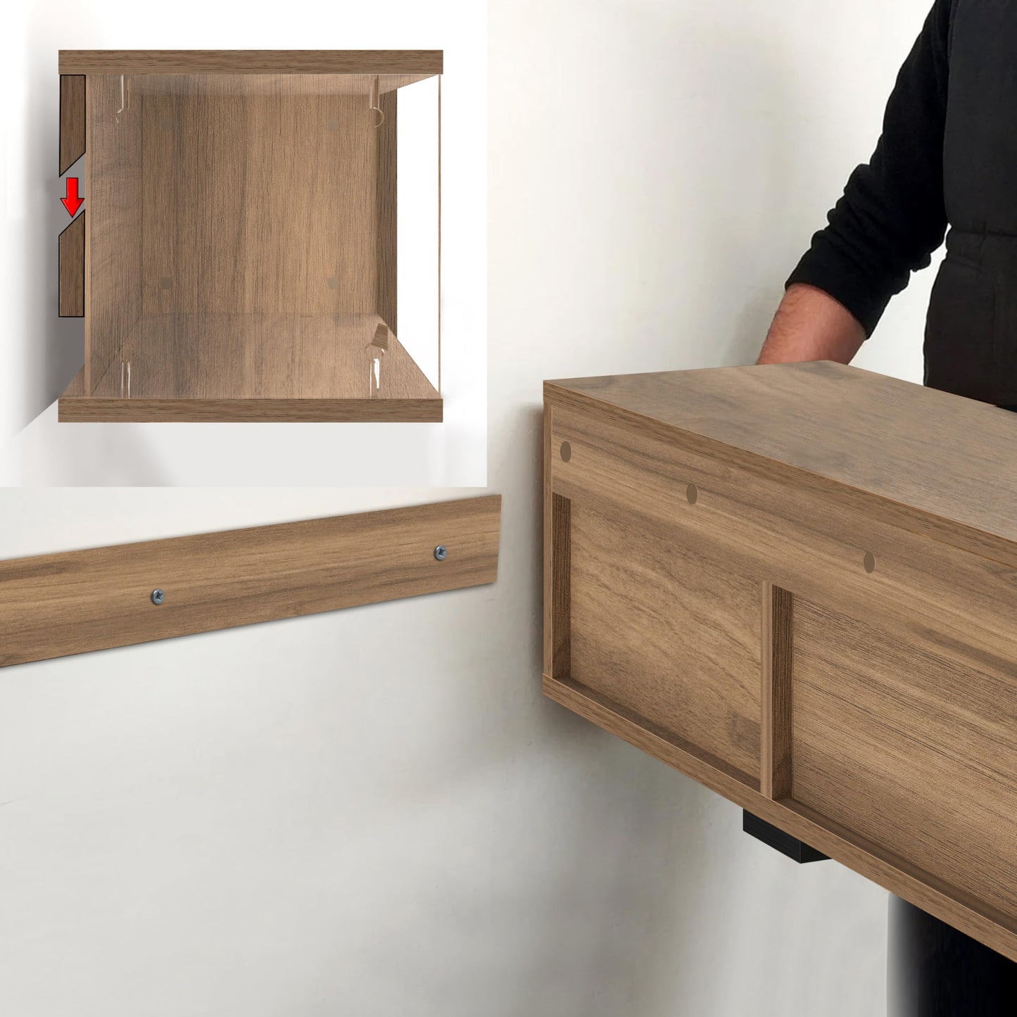 Floating TV Stand for 75 Inch TVs – Wall Mounted Entertainment Center with Open Storage Shelves – Modern Floating TV Console for Living Room & Bedroom – Oak and Walnut Finish (Oak)