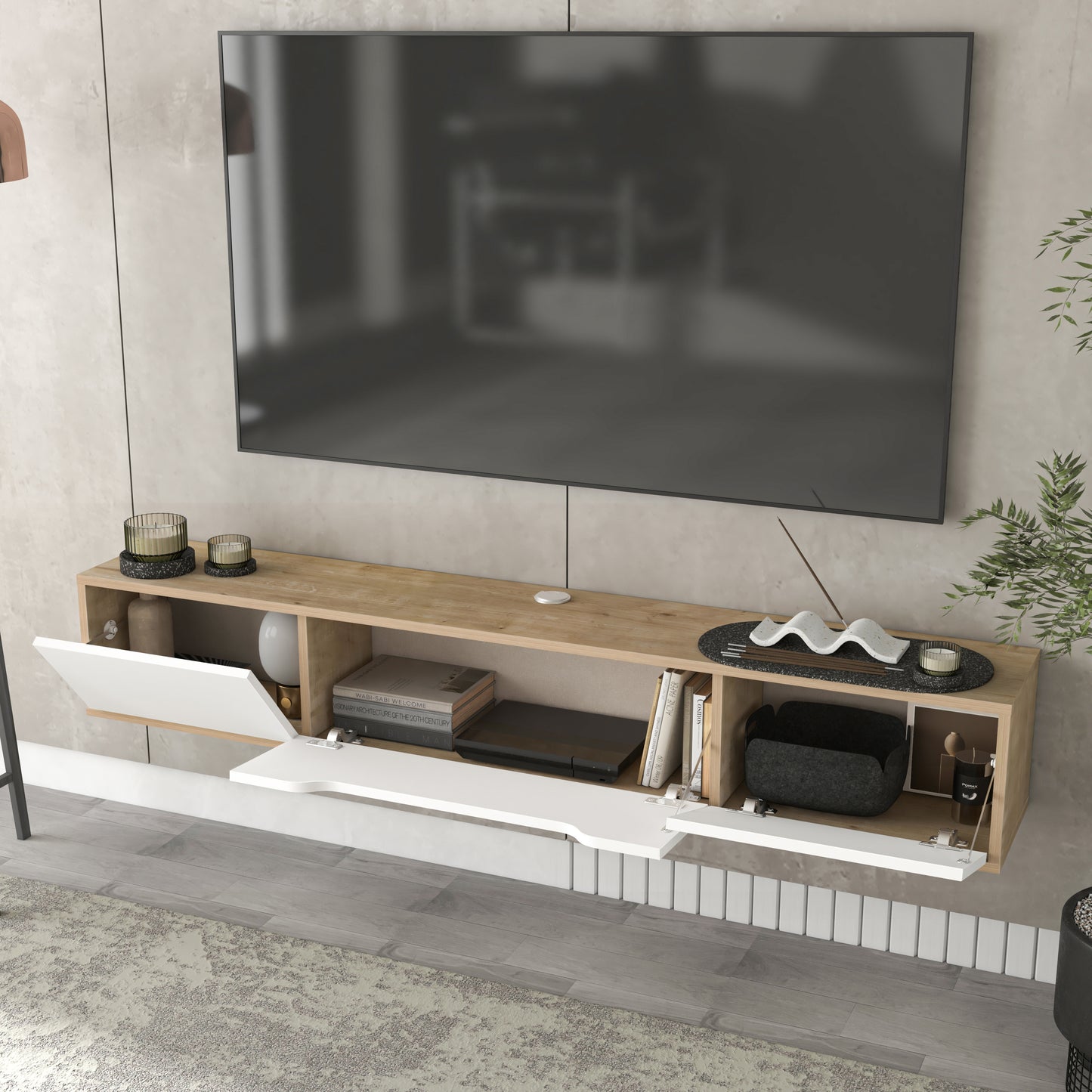 Luna Floating TV Unit 180cm | Wall Mounted Media Cabinet with Storage | Modern TV Stand