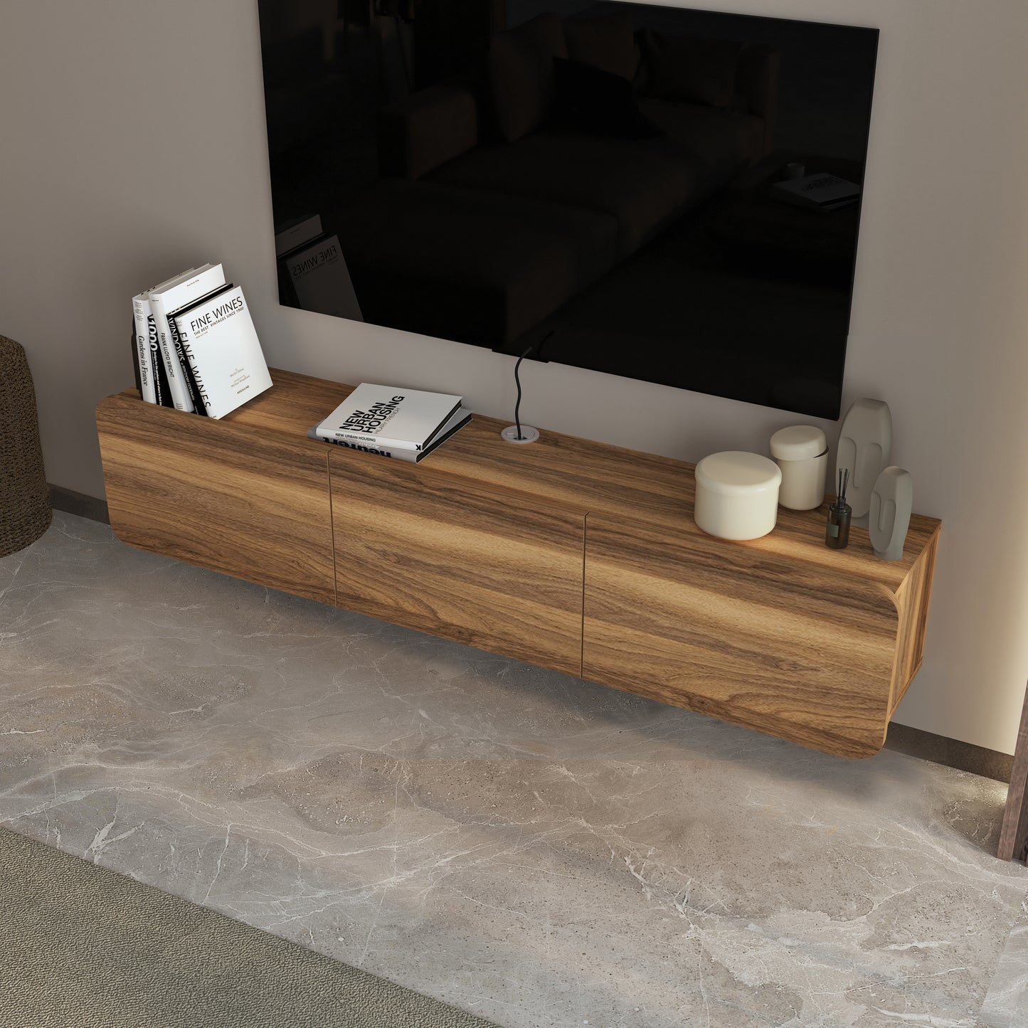 Modern TV Stand - Versatile Wall Mounted Entertainment Center for TVs Up to 80 Inch - Available in Multiple Finishes