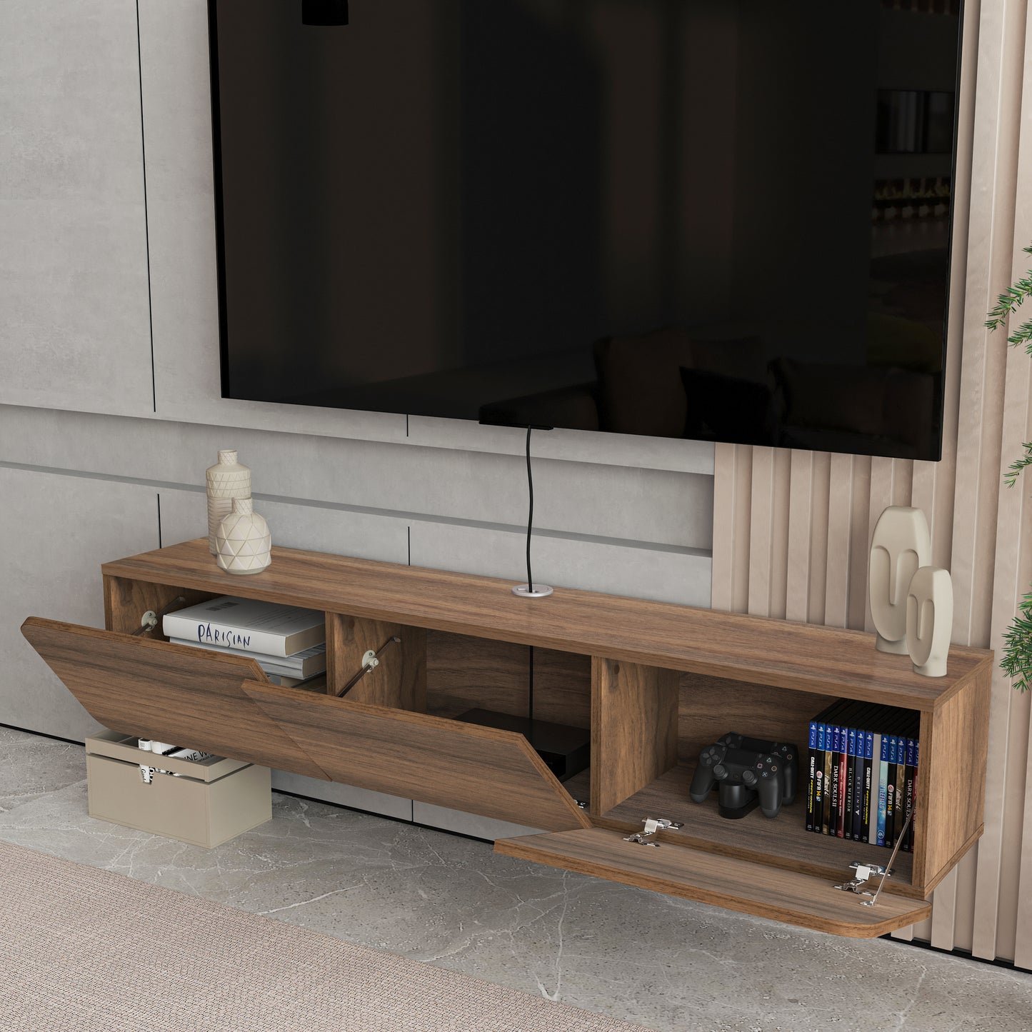 Modern TV Stand - Versatile Wall Mounted Entertainment Center for TVs Up to 80 Inch - Available in Multiple Finishes