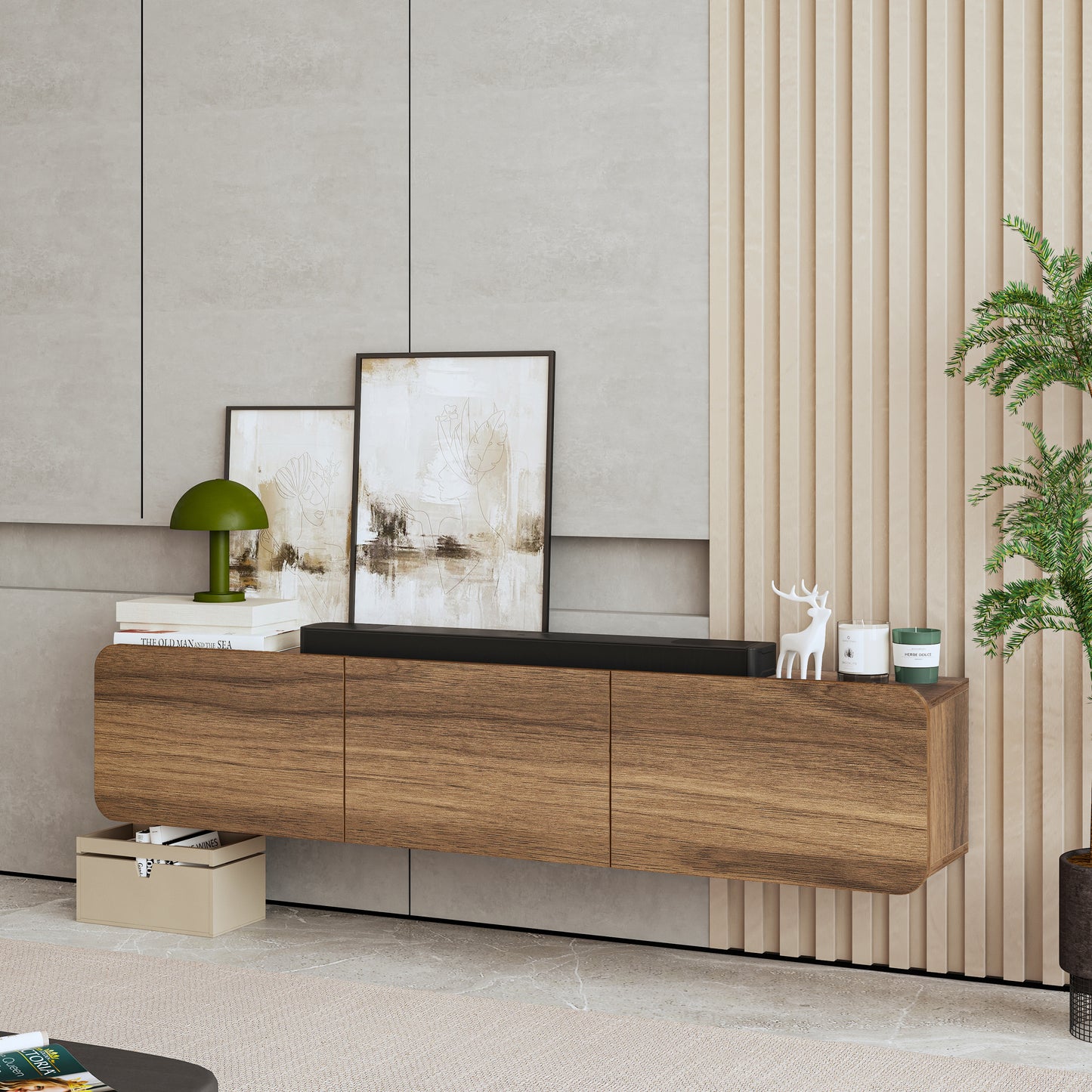 Modern TV Stand - Versatile Wall Mounted Entertainment Center for TVs Up to 80 Inch - Available in Multiple Finishes