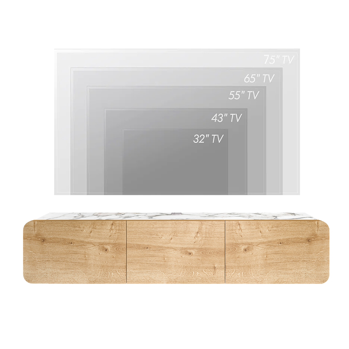 Modern TV Stand - Versatile Wall Mounted Entertainment Center for TVs Up to 80 Inch - Available in Multiple Finishes