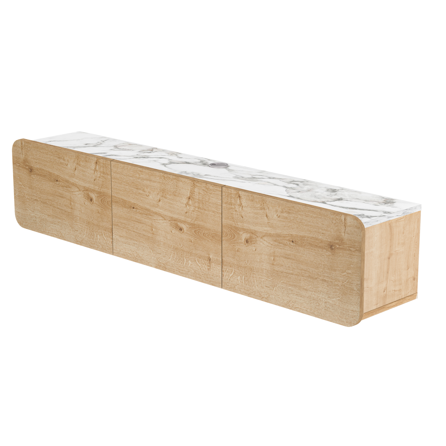 Quick Setup of Oak and White Marble Floating Entertainment Center with Hardware Included
