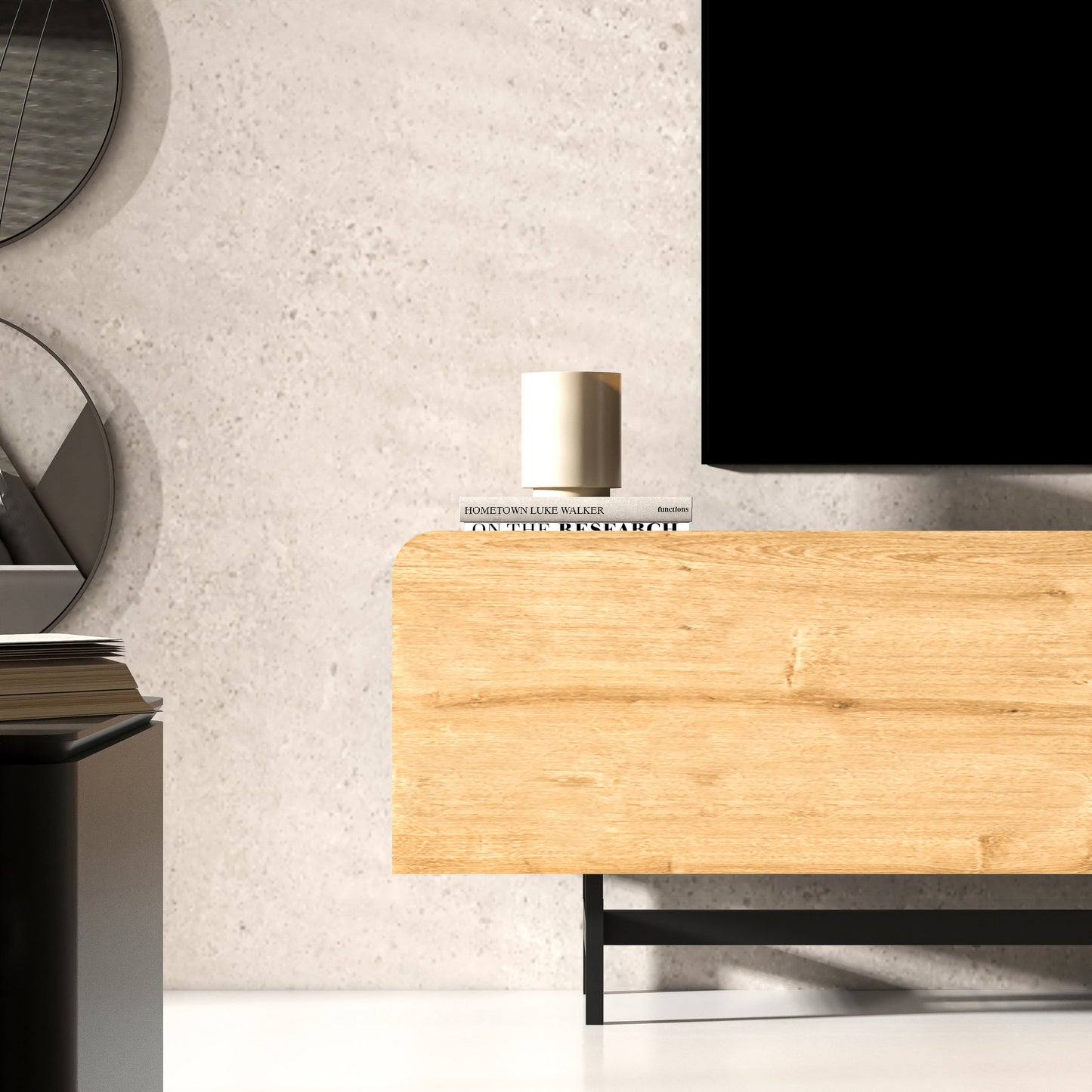 72 Inch Modern Media Console in Walnut, Oak, Yellow for 75 Inch TV with Metal Legs & Cable Management