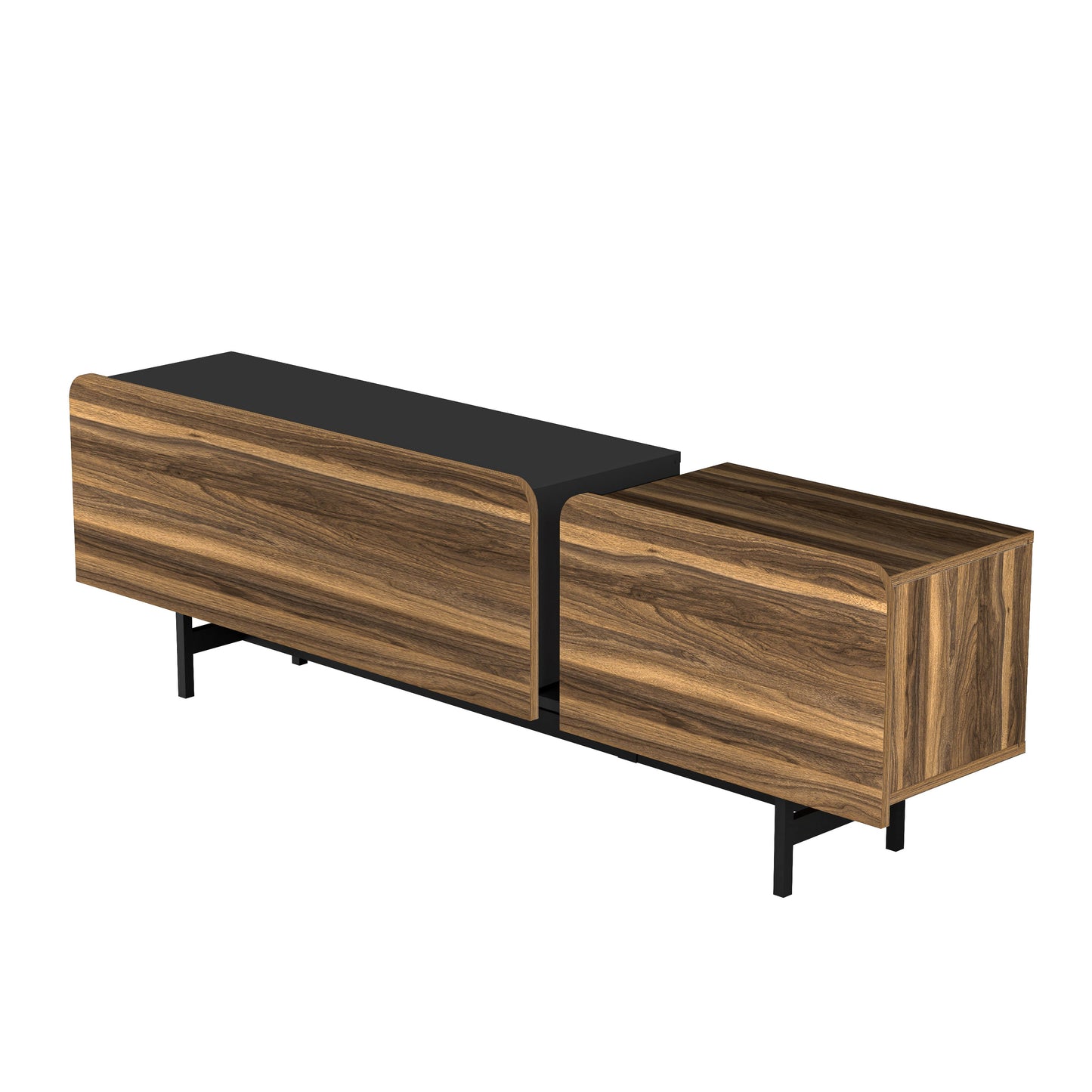 72 Inch Modern Media Console in Walnut, Oak, Yellow for 75 Inch TV with Metal Legs & Cable Management