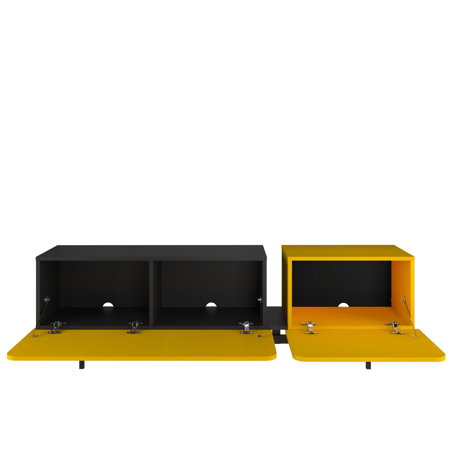 72 Inch Modern Media Console in Walnut, Oak, Yellow for 75 Inch TV with Metal Legs & Cable Management
