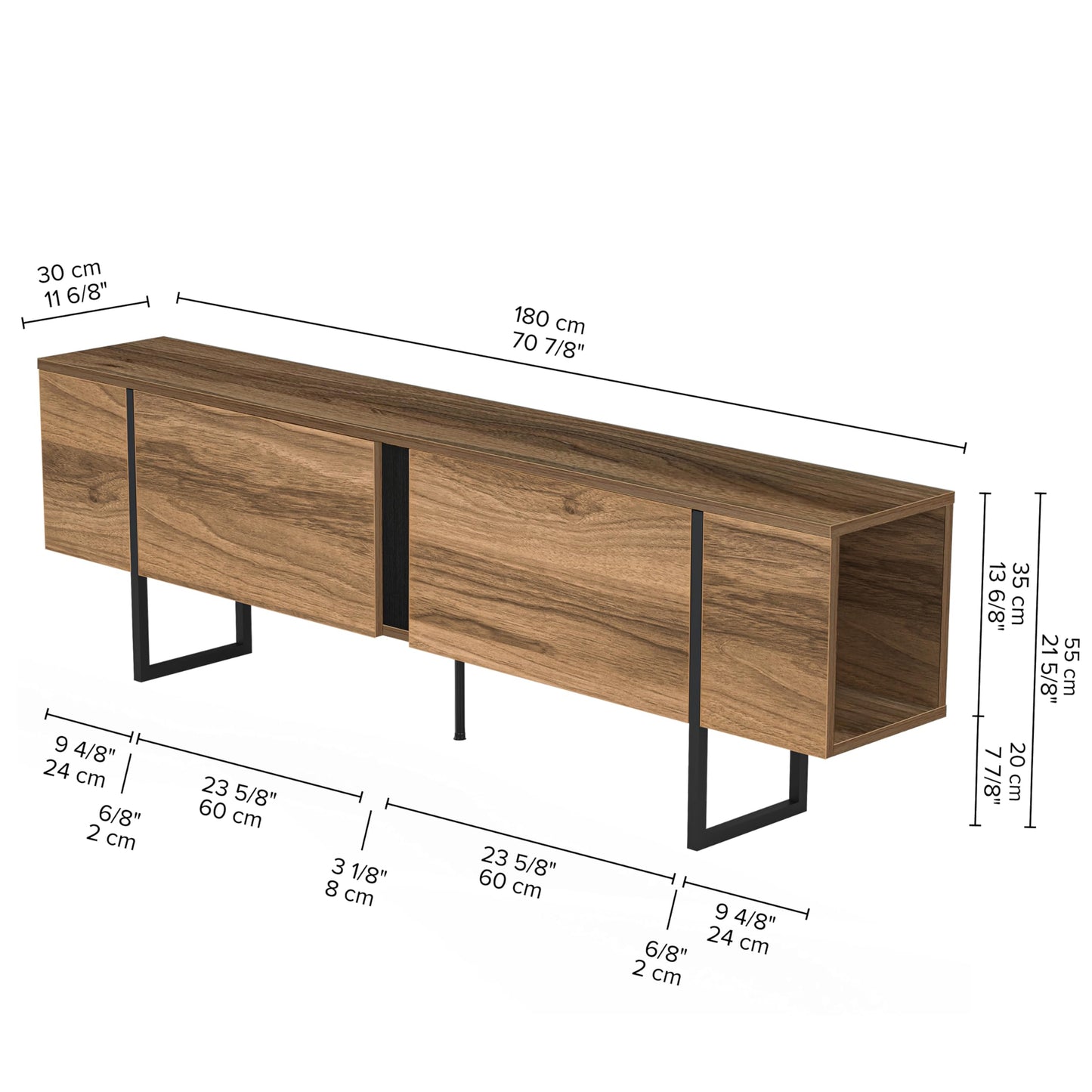 Modern TV Stand and Media Console, Entertainment Center, Adjustable Shelves, Solid Eng Wood, Metal Legs, Large Storage, TV Stand for 75 inch TV, TV Stand 65 inch (63 x 32 Inches)