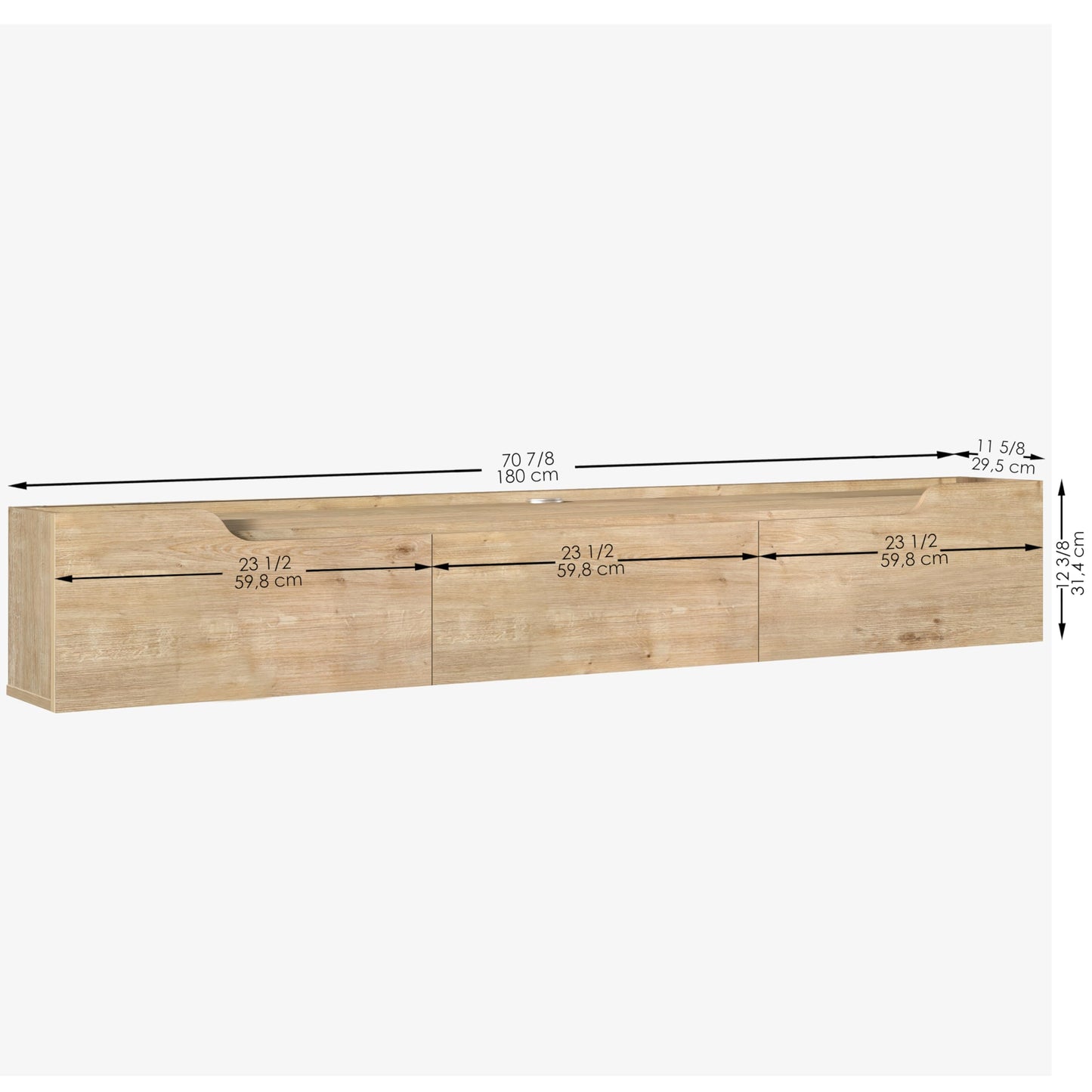 Floating TV Stand for Up to 80 Inch TVs – Wall Mounted Entertainment Center with Storage – Modern Floating Media Console with Cable Management – Oak/White Finishes (Oak)