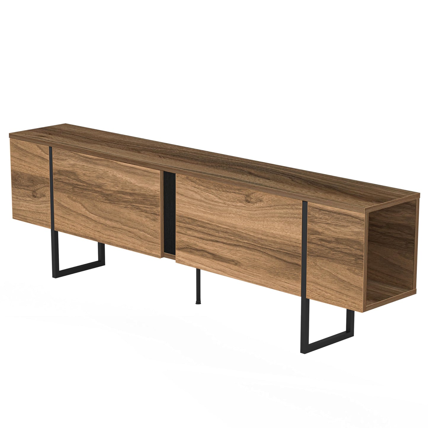 Modern TV Stand and Media Console, Entertainment Center, Adjustable Shelves, Solid Eng Wood, Metal Legs, Large Storage, TV Stand for 75 inch TV, TV Stand 65 inch (63 x 32 Inches)