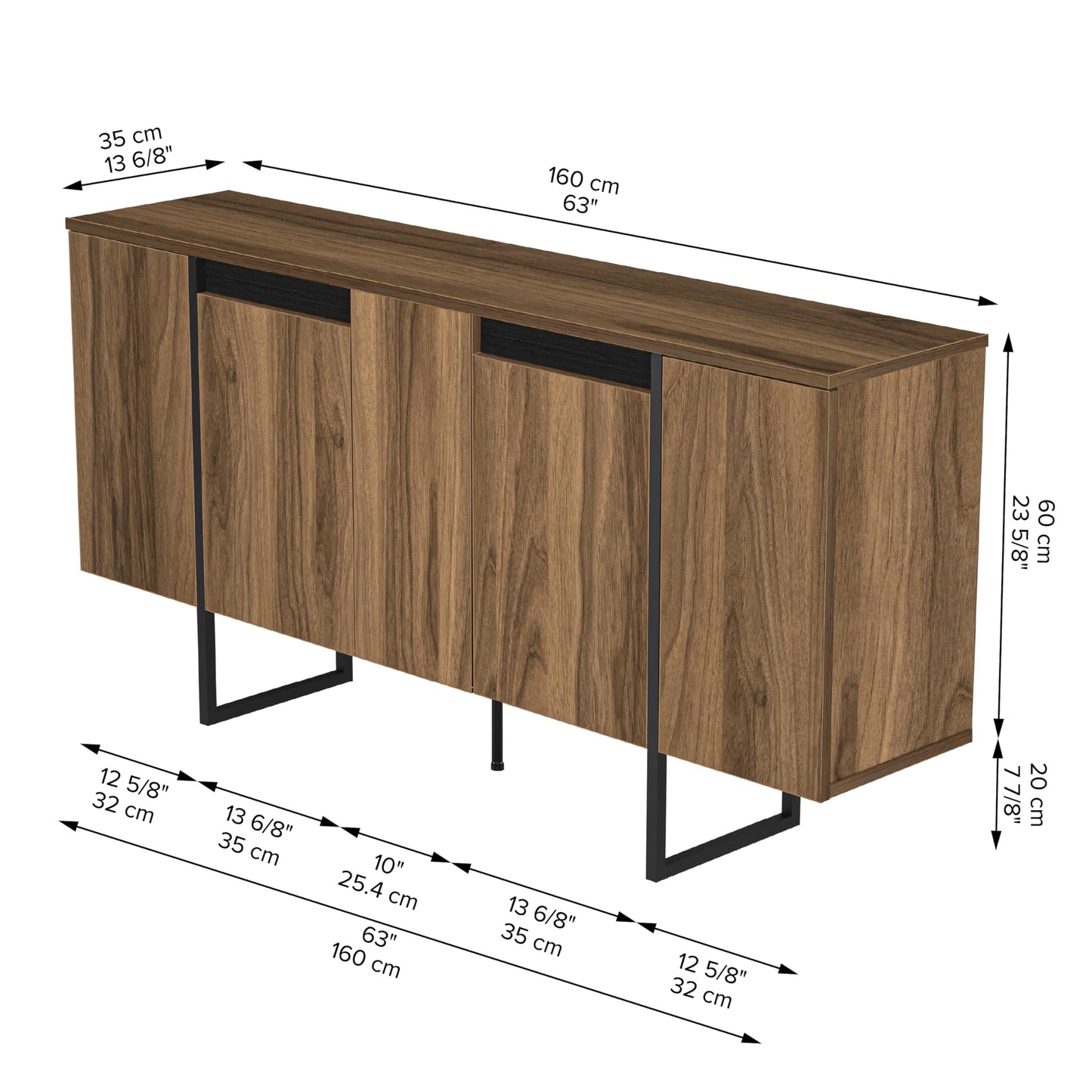 Modern TV Stand and Media Console, Entertainment Center, Adjustable Shelves, Solid Eng Wood, Metal Legs, Large Storage, TV Stand for 75 inch TV, TV Stand 65 inch (63 x 32 Inches)