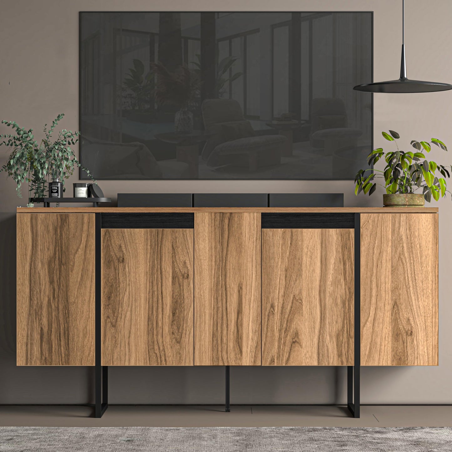 Modern TV Stand and Media Console, Entertainment Center, Adjustable Shelves, Solid Eng Wood, Metal Legs, Large Storage, TV Stand for 75 inch TV, TV Stand 65 inch (63 x 32 Inches)