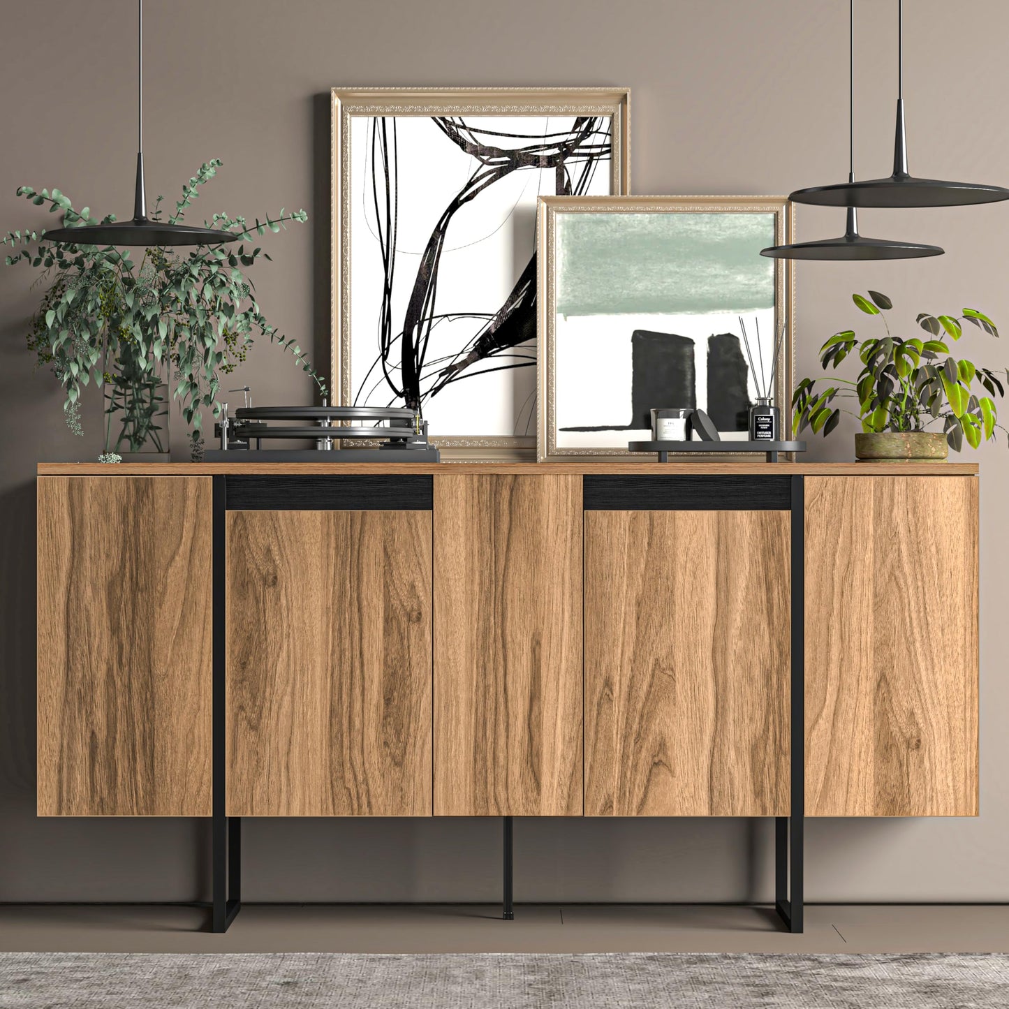 Modern TV Stand and Media Console, Entertainment Center, Adjustable Shelves, Solid Eng Wood, Metal Legs, Large Storage, TV Stand for 75 inch TV, TV Stand 65 inch (63 x 32 Inches)