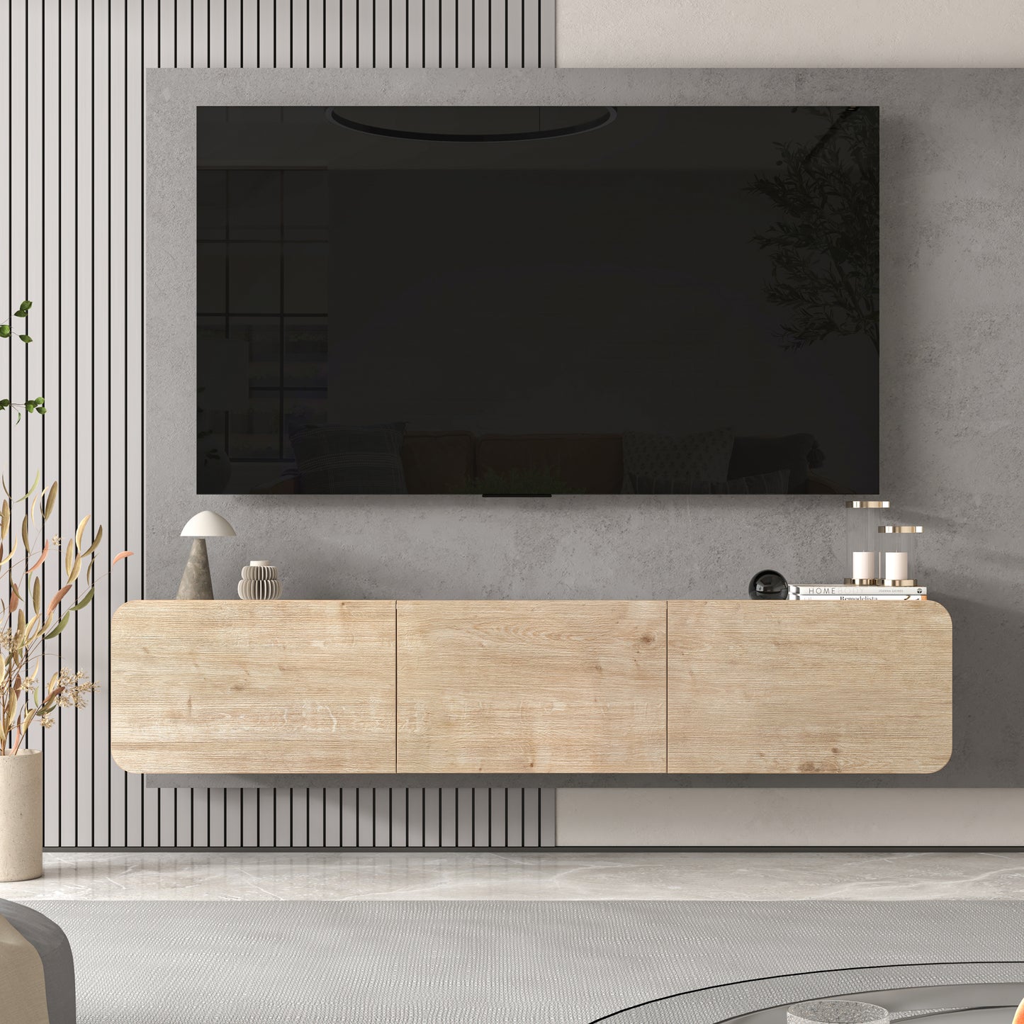 Modern TV Stand - Versatile Wall Mounted Entertainment Center for TVs Up to 80 Inch - Available in Multiple Finishes