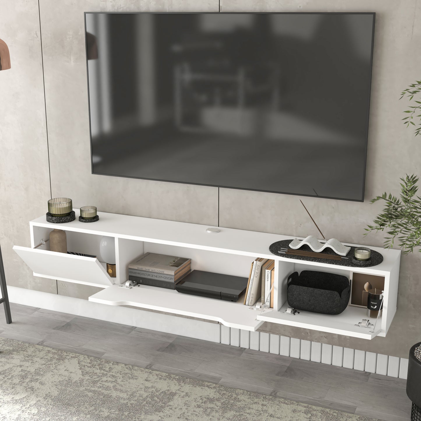 Luna Floating TV Unit 180cm | Wall Mounted Media Cabinet with Storage | Modern TV Stand