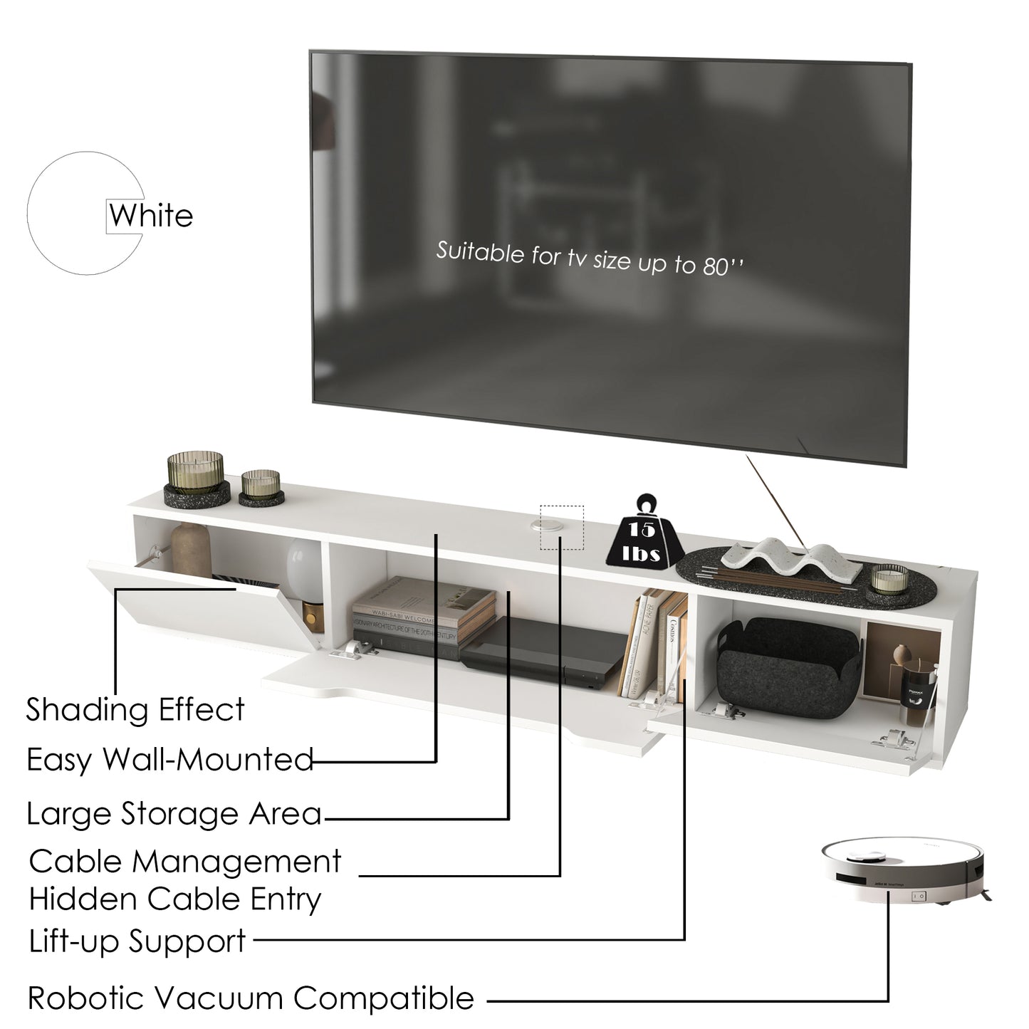 Luna Floating TV Unit 180cm | Wall Mounted Media Cabinet with Storage | Modern TV Stand