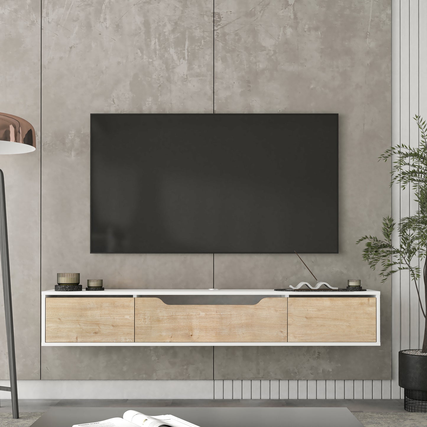 Luna Floating TV Unit 180cm | Wall Mounted Media Cabinet with Storage | Modern TV Stand