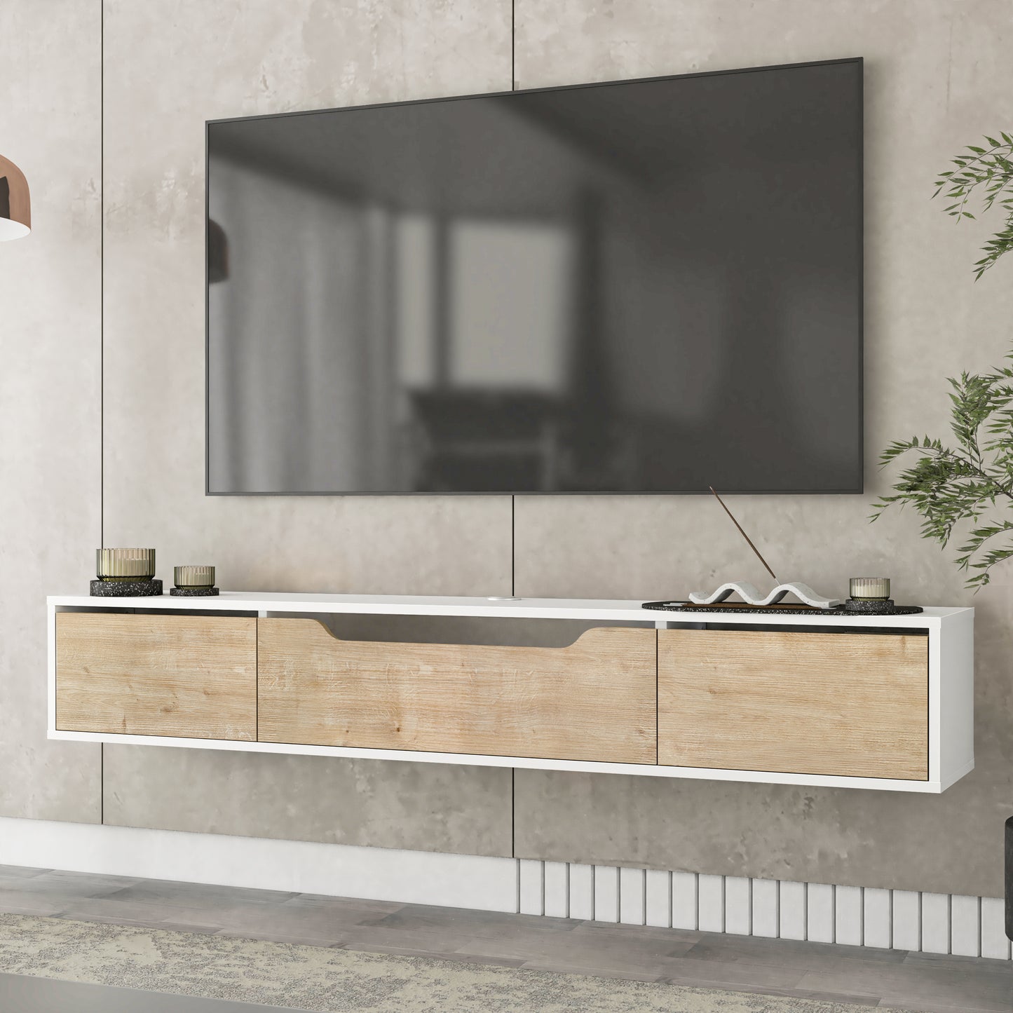 Luna Floating TV Unit 180cm | Wall Mounted Media Cabinet with Storage | Modern TV Stand