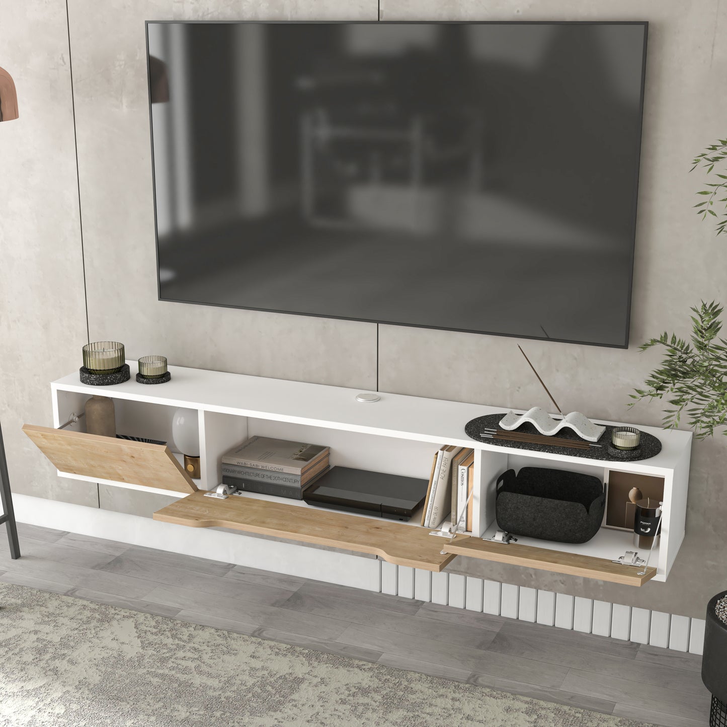 Luna Floating TV Unit 180cm | Wall Mounted Media Cabinet with Storage | Modern TV Stand