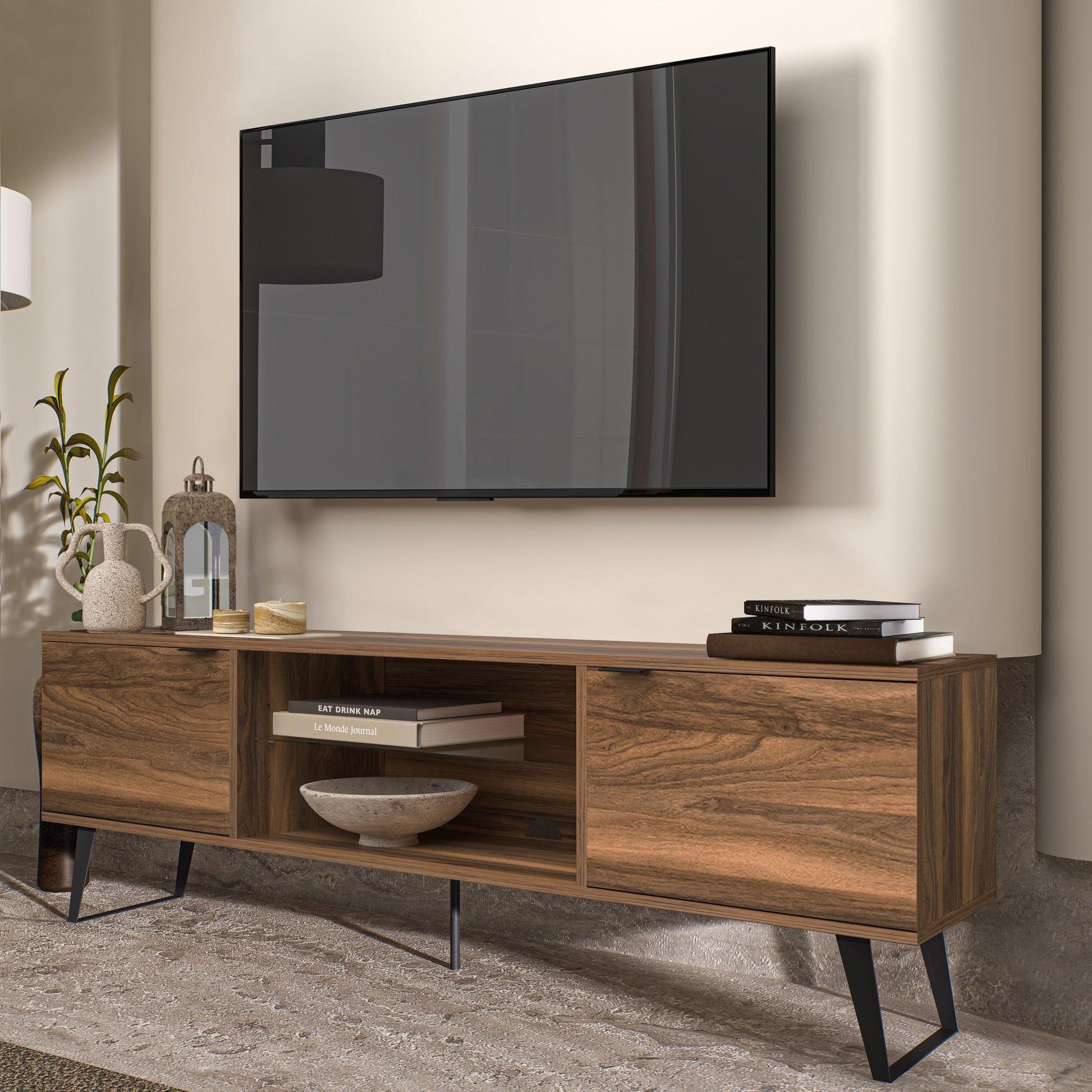 Adjustable Glass Shelf in Atelier Mobili Walnut Entertainment Center