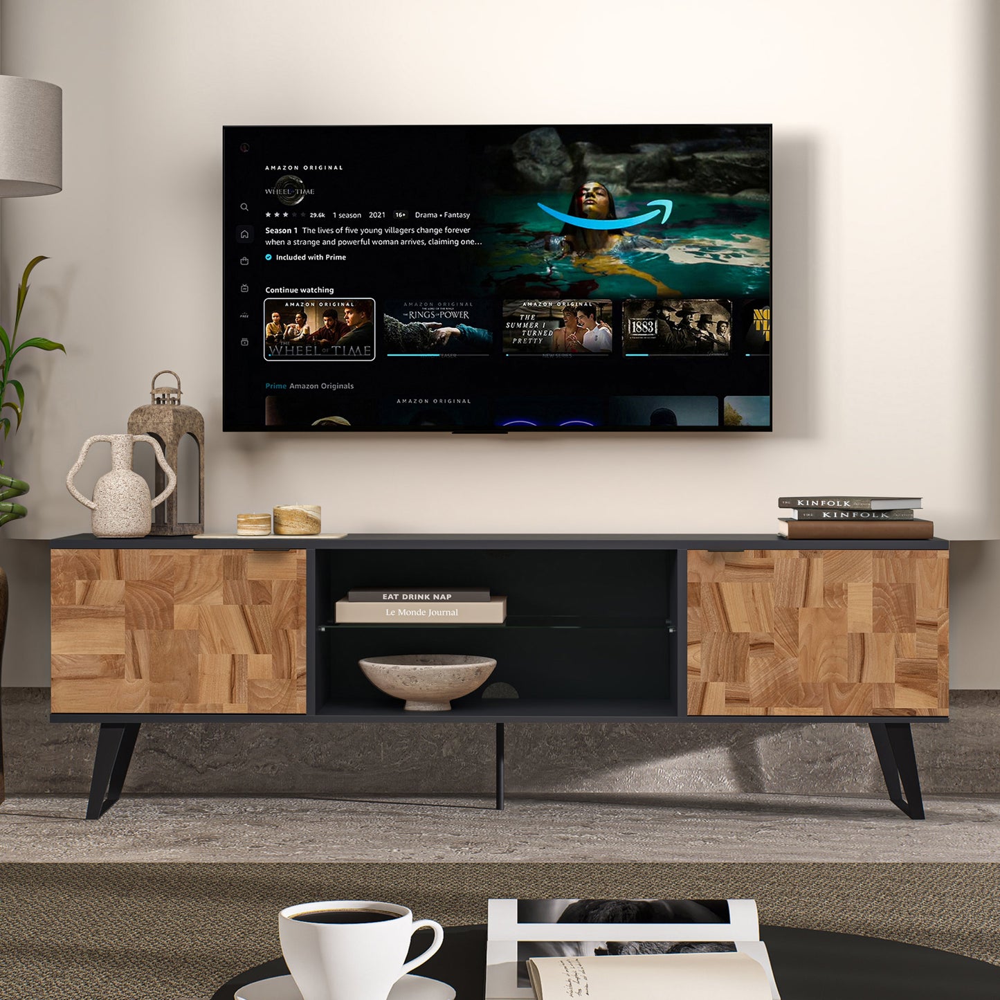 Modern Gray/Wood TV Stand by Atelier Mobili for Large TVs