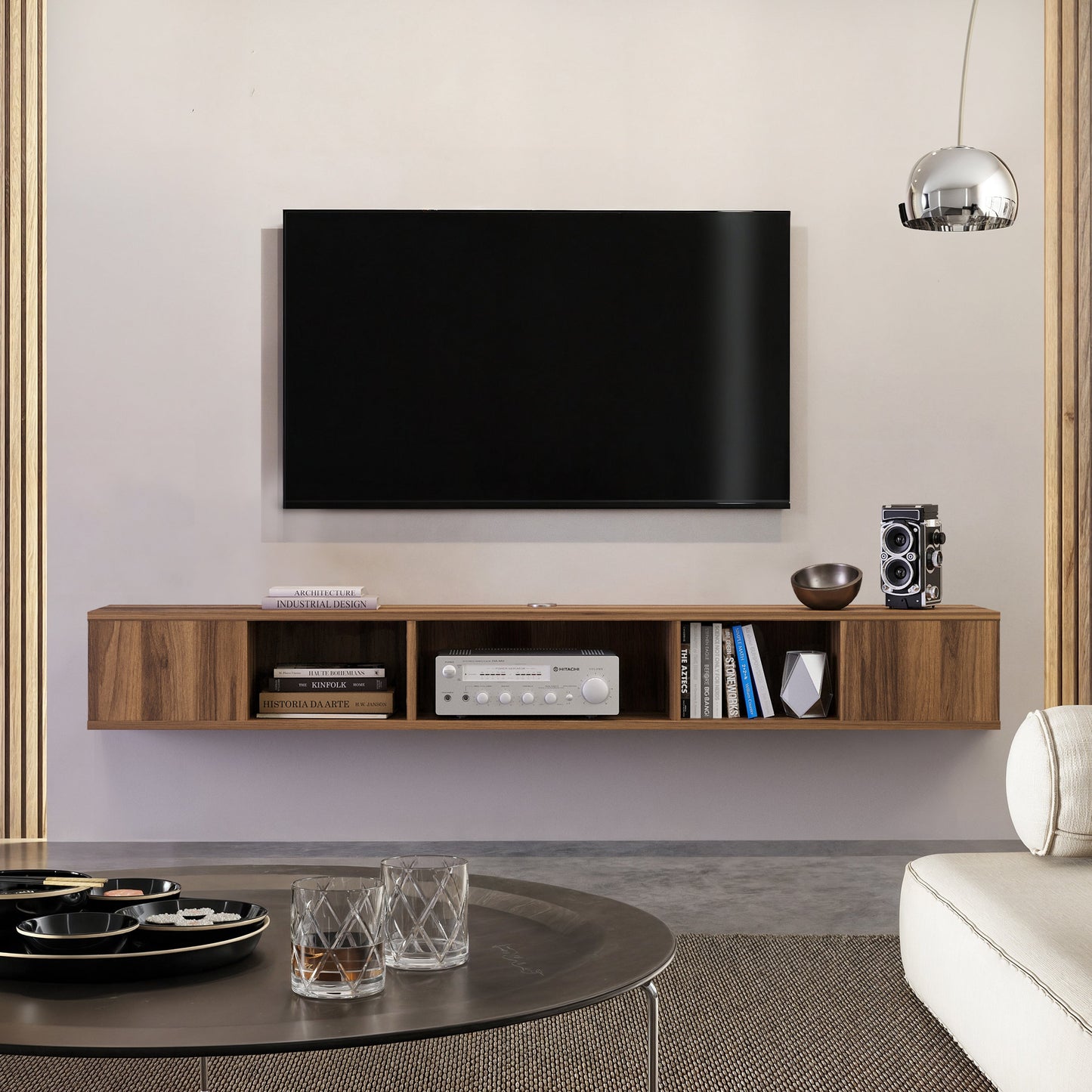 Modern Wall Mounted Media Console with Open Shelf Floating TV Stand