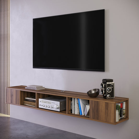 Modern Wall Mounted Media Console with Open Shelf Floating TV Stand
