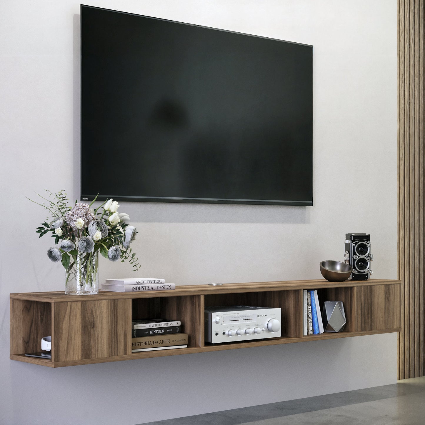 Modern Wall Mounted Media Console with Open Shelf Floating TV Stand