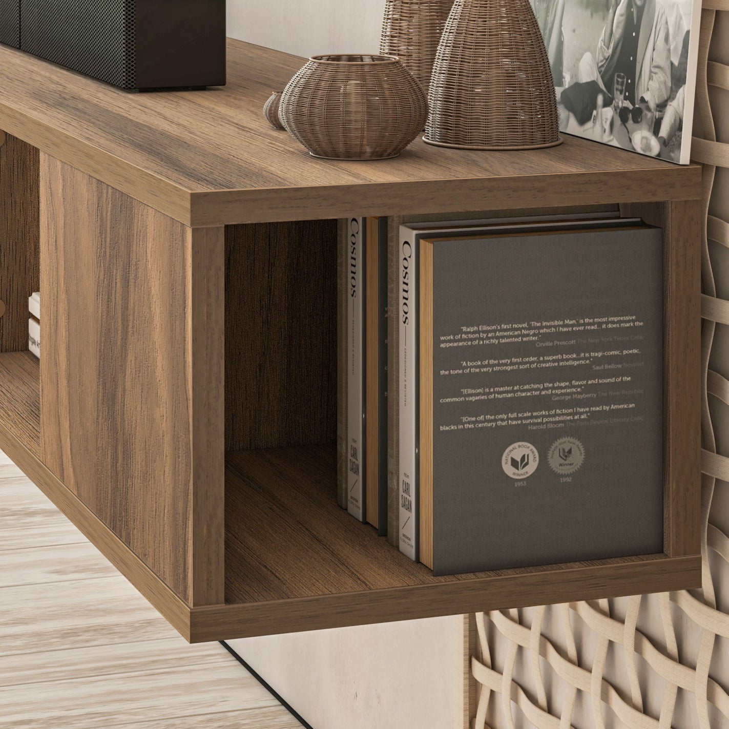 Modern Wall Mounted Media Console with Open Shelf Floating TV Stand