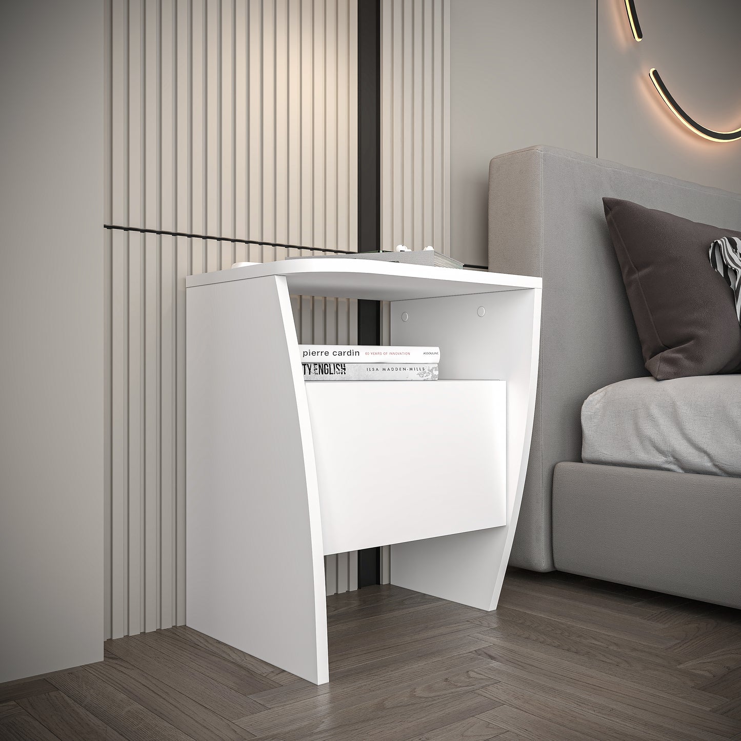 Piece Single Door Nightstand Set – Opposite Rounded Edges, Modern Design