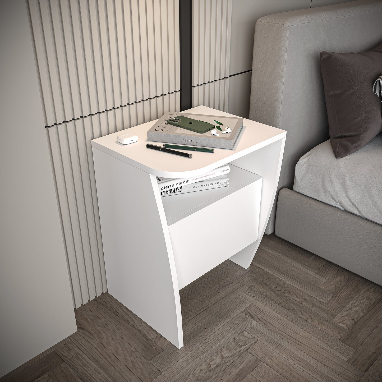 Piece Single Door Nightstand Set – Opposite Rounded Edges, Modern Design