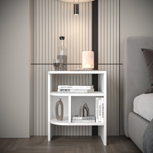 Piece White Modern Nightstand Set – Doorless, Rounded Edge Design