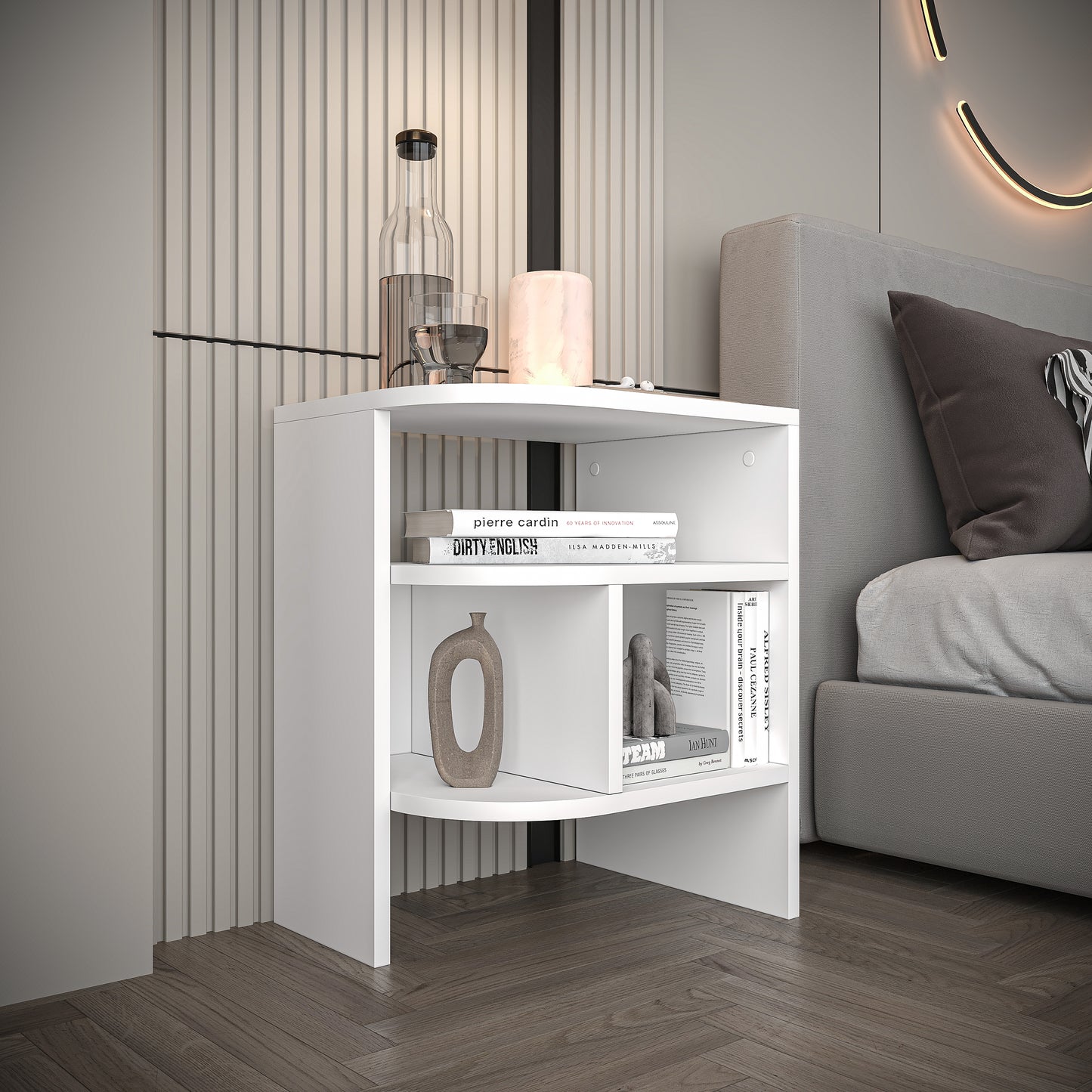 Piece White Modern Nightstand Set – Doorless, Rounded Edge Design