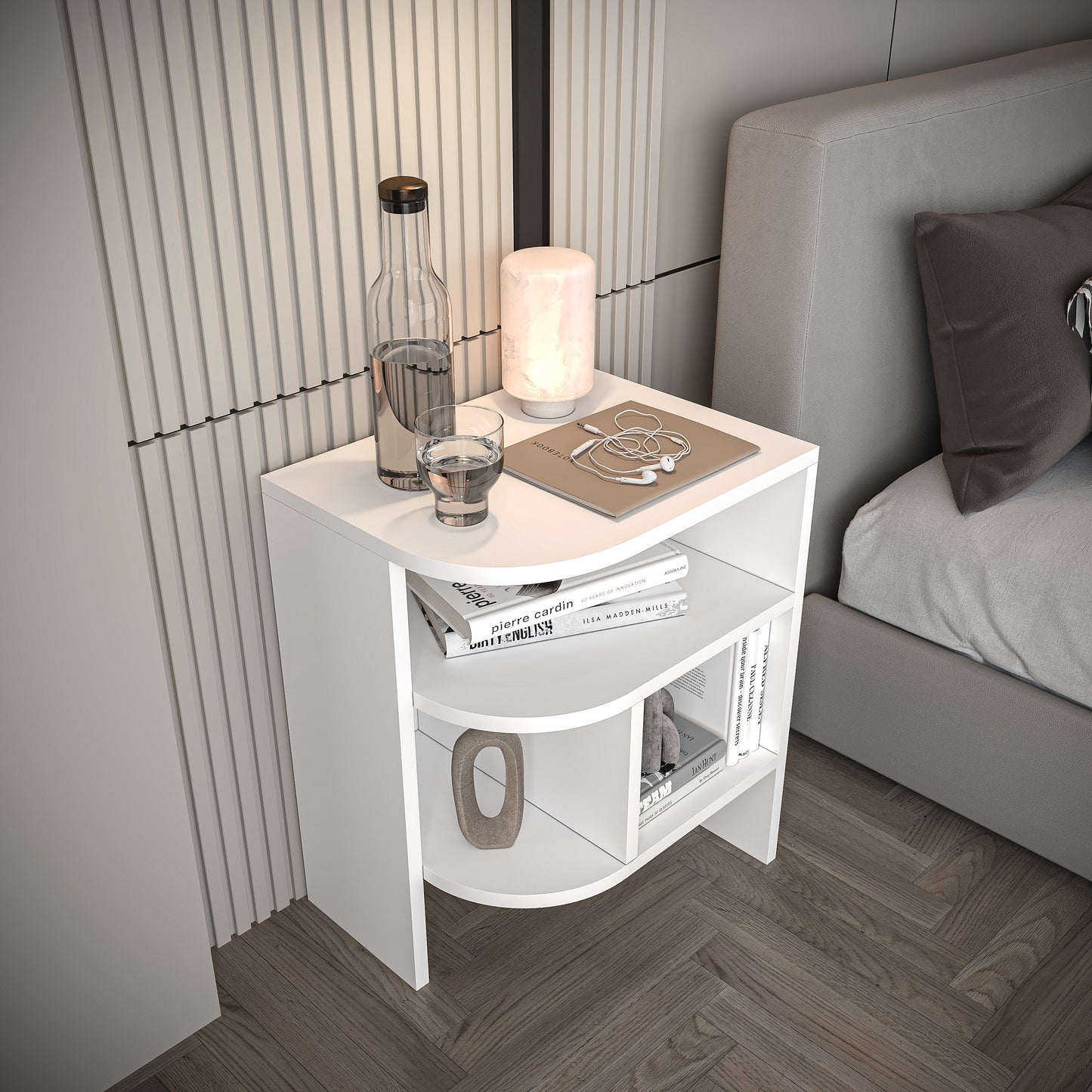 Piece White Modern Nightstand Set – Doorless, Rounded Edge Design